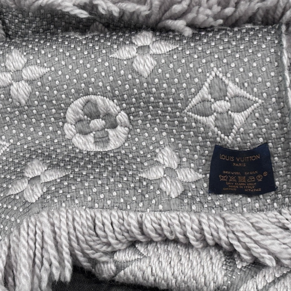 Louis Vuitton Wool Logomania Scarf in Pearl Grey